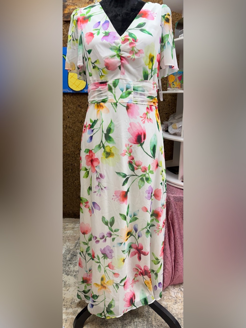 Kensie White Maxi Skirt with Pink, Green & Yellow Floral Print, size 12